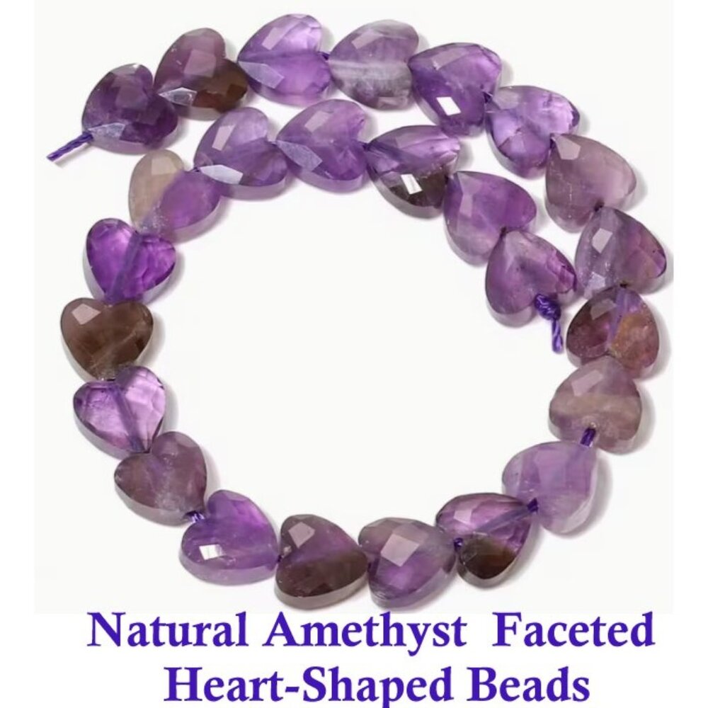 Natural Amethyst  Faceted Heart-Shaped Beads  25 beads